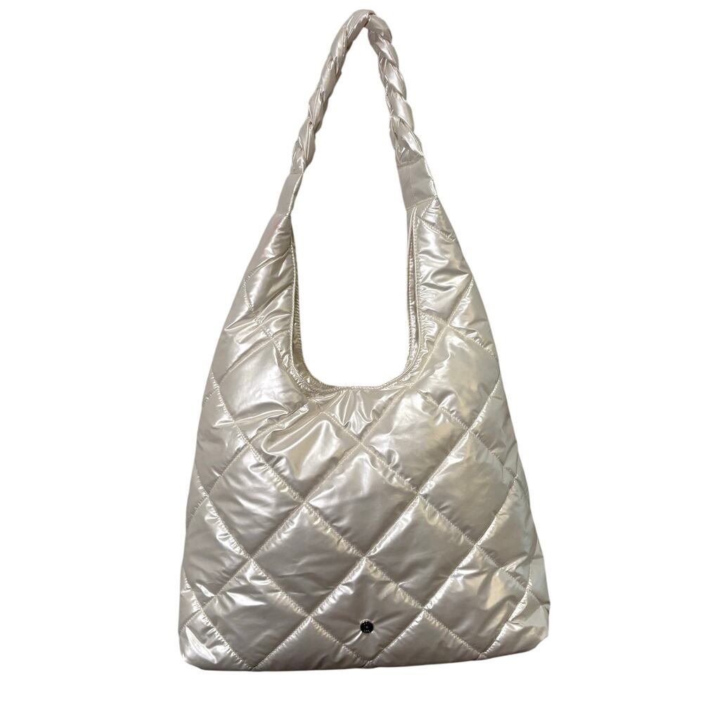House of Harlow 1960 Euphoria Pearl White Quilted Puffer‎ Slouchy Hobo Bag